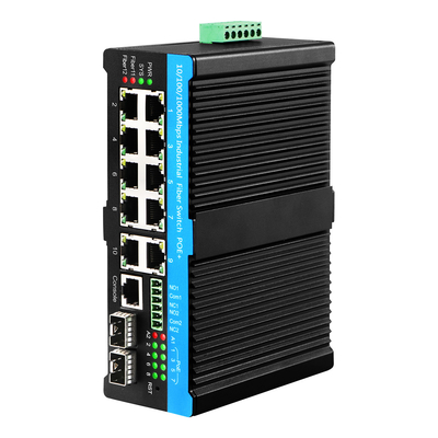Black Case 8 Port Managed POE Af / At / Bt Industrial Ethernet Switch مع منفذين كومبو