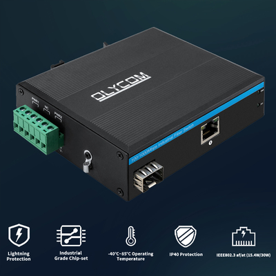 2 Port 30W Gigabit Industrial Ethernet Fiber Media Converter DC48V Din Rail Mounting