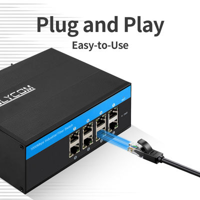8 منفذ PoE Ethernet Switch الشبكة الصناعية غير المدارة 120W / 240W DC48V IP40