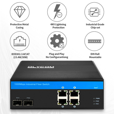4 منافذ جيجابيت PoE Switch 120W غير مدير دين ريل مكثف الحالة PoE النشطة OEM