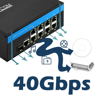 8 منافذ صناعية مدير PoE Switch 240W Gigabit LAN طبقة 2 VLAN ERPS حلقة CE DIN Rail