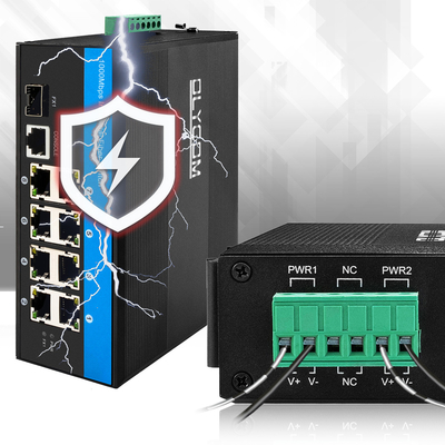 8 منافذ صناعية مدير PoE Switch 240W Gigabit LAN طبقة 2 VLAN ERPS حلقة CE DIN Rail
