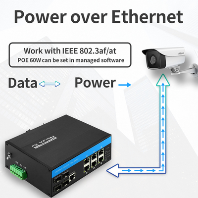 10 منفذ صناعي L2 مدير التبديل PoE Gigabit Ethernet 15.4W 30W IP40 تصنيف CE