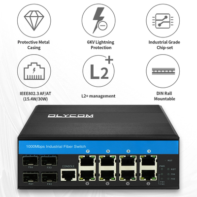 OEM Gigabit Ethernet POE المُدار من 4 فتحة SFP و 8 منفذ LAN