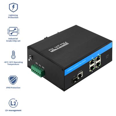 5 منافذ Smart Managed Ethernet Switch Gigabit SFP Fiber الصناعية الصف IP40 المستوى