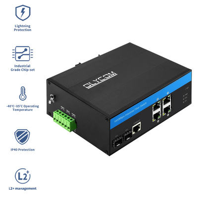 التبديل الايثنر المدار الصناعي جيجابيت 2.5G الألياف SFP Uplink IP40 DC24V