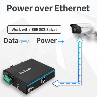 محول وسائل الإعلام الصناعية PoE 10/100M Fast Ethernet 15.4W/30W SFP Fiber للكاميرات IP