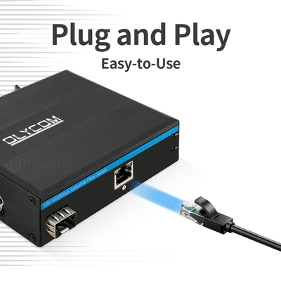 DC48V POE محول الوسائط الصناعية 100/1000M استشعار تلقائي 2 منفذ PSE 15.4W 30W