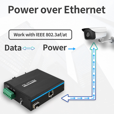 DC48V POE محول الوسائط الصناعية 100/1000M استشعار تلقائي 2 منفذ PSE 15.4W 30W