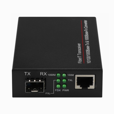 محول وسائل الإعلام 1G SFP غيغابيت الألياف الضوئية إيثيرنت غير منظم الحجم الصغير الأسود DC5V