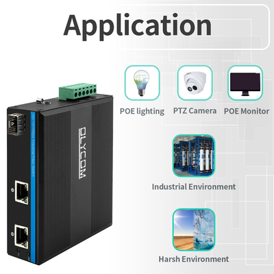 غيغابيت 30W 60W PoE مفاتيح الموسع الصناعية الصف SFP الألياف غير المدارة DC48V