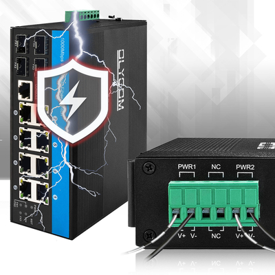 مفتاح PoE الصناعي المدار 8 منفذ L2 على أساس دعم الميزانية 240W 1G 2.5G حلقة الألياف