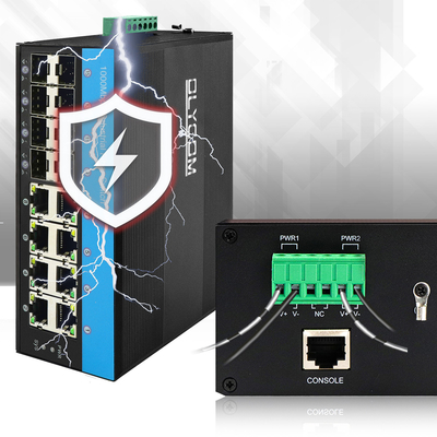 مُبدِّل PoE مُدار بـ 16 منفذ جيجابت، معيار IEEE 802.3at، 8 فتحات بصرية SFP، طاقة 240 واط