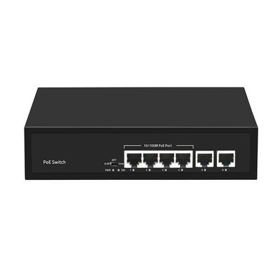Ethernet سريع CCTV PoE Switch 4 منفذ مع 2 Copper Uplink 55W اقتصاد الطاقة AC