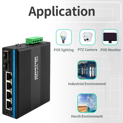 التبديل الصناعي غير المدار POE 4 منفذ 100Mbps شبكة الألياف SFP 15.4W/30W القياسية