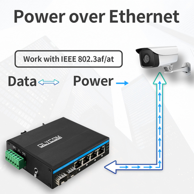 التبديل الصناعي غير المدار POE 4 منفذ 100Mbps شبكة الألياف SFP 15.4W/30W القياسية