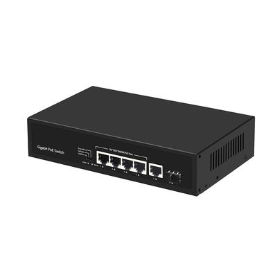 4 منافذ Gigabit Fiber Switch PoE Af / At 60W مع 1 SFP / Copper Uplink الصف التجاري CE