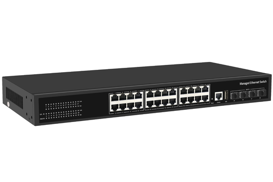 28 منفذ 10/100/1000Mbps إدارة Ethernet CCTV POE دعم PoE Af / At مع 4 * 10G SFP +