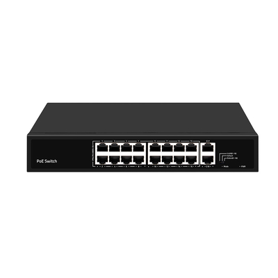 16 منفذ PoE Switch 10/100M Ethernet مع 2 SFP / RJ45 Uplink لكاميرات المراقبة المكتوبة 300W Budget