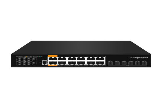مصنع OEM / ODM L3 إدارة Ethernet POE البديل مع 24 * 10 / 100 / 2500mbps + 6 * 10Gb SFP +