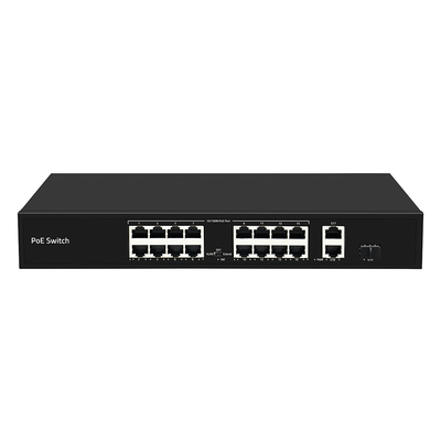 16 منفذ 250 متر PoE Switch PoE Af / At 10/100M دعم وضع VLAN ميزانية 300W