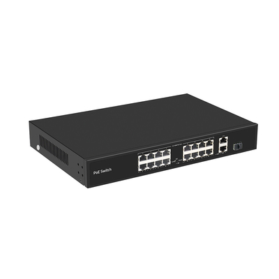 16 منفذ 250 متر PoE Switch PoE Af / At 10/100M دعم وضع VLAN ميزانية 300W