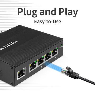 التبديل الصناعي غير المدار لـ Poe Switch 5 Port Gigabit Network 15.4W/30W القياسية 120W دين ريل
