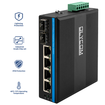 مفتاح الشبكة الصناعية ذو 6 موانئ مع 2 ألياف و 4 موانئ آوتو-MDI / MDIX RJ45