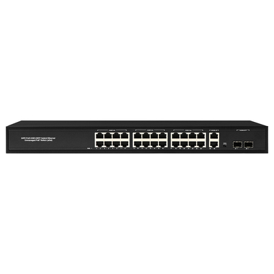 24 منفذ شبكة 48 فولت ناقل PoE النشط 450W AF / AT القياسي مع 2 RJ45 Uplink Port Ethernet sfp فائبر Switch