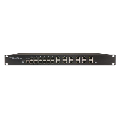 1U رف 24 منفذ جيجابيت L2 تدير محول POE للشبكة الصناعية مع 12 RJ45 + 12 SFP