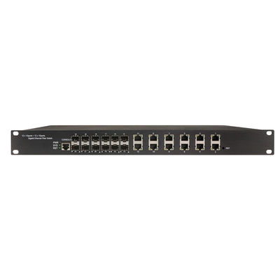 مفتاح POE المدار الصناعي 1U مع 12 RJ45 + 12 منفذ SFP و 340W POE
