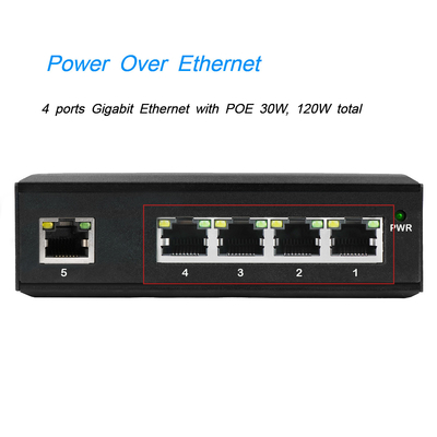 4 منافذ POE مكبرة الجهد DC12-48V مدخل للطاقة الشمسية مع 1 منفذ شبكة الاتصال العلوي