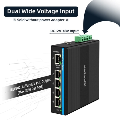 5 منافذ مكبر الجهد جيجابيت 12-48VDC مدخلات محول شبكة POE الصناعية
