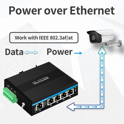 5 منافذ مكبر الجهد جيجابيت 12-48VDC مدخلات محول شبكة POE الصناعية