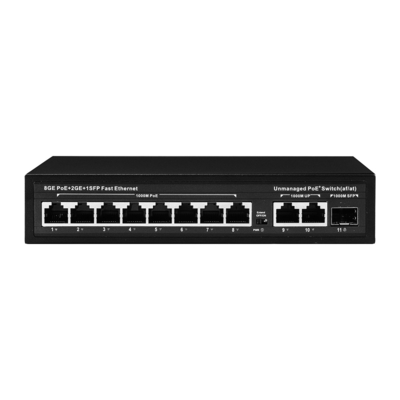 120W غير مدير POE Switch 8 PoE 10/100/1000Mbps + 2 LAN 10/100/1000Mbps + 1SFP 100/1000M