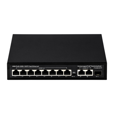 120W غير مدير POE Switch 8 PoE 10/100/1000Mbps + 2 LAN 10/100/1000Mbps + 1SFP 100/1000M