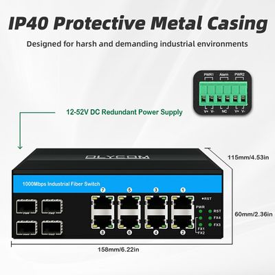 محول صناعي مُدار من الطبقة 3 جيجابت إيثرنت 12 منفذ ERPS RSTP DIN Rail CE