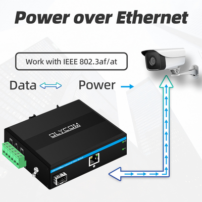 محول وسائل الإعلام الصناعية PoE جيجابيت إثنتر 30W 48V الخروج دين ريل غير مدير