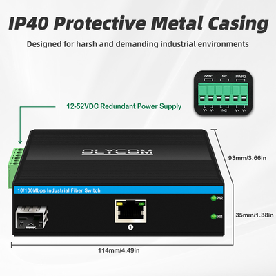 مبدل الوسائط المصغرة ذو منفذين صغيرين 10/100mpbs مع 1RJ45 + 1SFP LC Ethernet Switch للاستخدام في الهواء الطلق