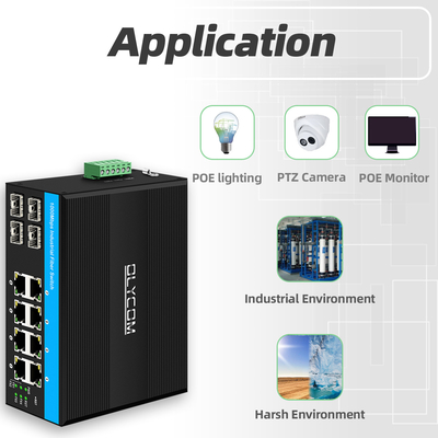 12 بوابة جيجابيت صناعية PoE Ethernet Switch IEEE 802.3af/at RJ45 DIN محول تركيب السكك الحديدية