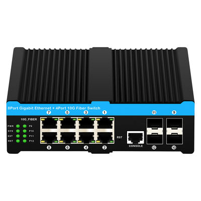10G Industrial POE Switch مع 8 منافذ Gigabit POE و 4 10G SFP Uplink - 6KV Surge Protection L2 Managed Network Switch