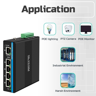مبدل إيثيرنت صناعي مصغر 5 منافذ 4 RJ45 إلى 1 منفذ RJ45 غير مدير DC12v/24v مدخل