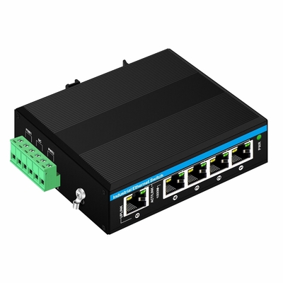 مبدل إيثيرنت صناعي مصغر 5 منافذ 4 RJ45 إلى 1 منفذ RJ45 غير مدير DC12v/24v مدخل