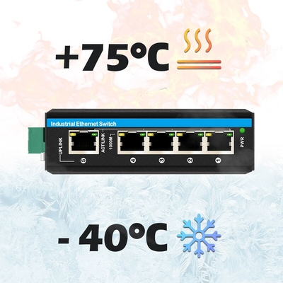 مبدل إيثيرنت صناعي مصغر 5 منافذ 4 RJ45 إلى 1 منفذ RJ45 غير مدير DC12v/24v مدخل