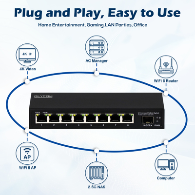 9 منفذ غير مُدار 2.5G Ethernet Switch مع 10G Uplink SFP Port 60Gbps عرض النطاق الترددي الخلفي