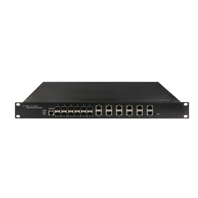 1U رف جيجابيت 24 منفذ إدارة إثنريت بو مبدل مع 12 RJ45 + 12 SFP AC100-240V مدخل المفتاح الصناعي