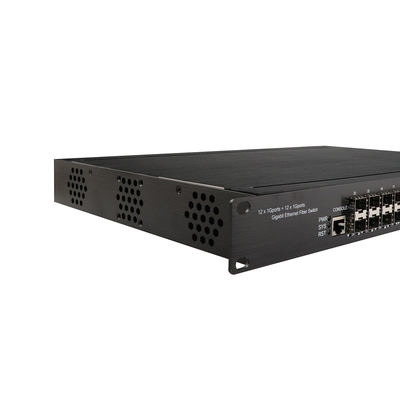 1U رف جيجابيت 24 منفذ إدارة إثنريت بو مبدل مع 12 RJ45 + 12 SFP AC100-240V مدخل المفتاح الصناعي