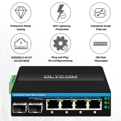 ميني 6 منفذات جيجابيت إثرنيت مبدل بو مبدل دين ريل 2 sfp+ 4 RJ45 DC48-52V مدخل طاقة مزدوج