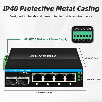 ميني 6 منفذات جيجابيت إثرنيت مبدل بو مبدل دين ريل 2 sfp+ 4 RJ45 DC48-52V مدخل طاقة مزدوج