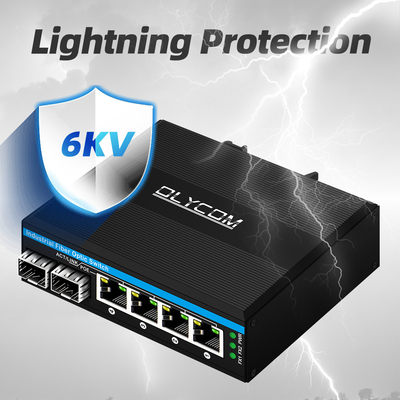 ميني 6 منفذات جيجابيت إثرنيت مبدل بو مبدل دين ريل 2 sfp+ 4 RJ45 DC48-52V مدخل طاقة مزدوج